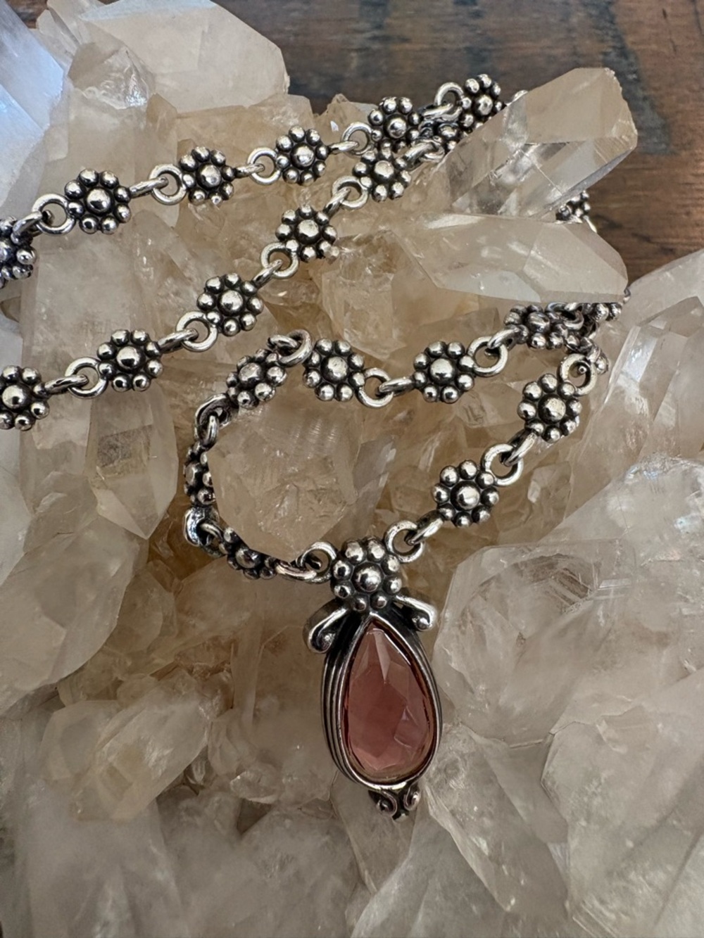 Brighton Silver Necklace with Pink Teardrop Pendant